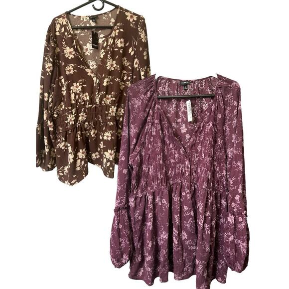 Torrid Tops - Bundle of 2 Torrid Flowy Boho Floral Cottagecore Peplum Tops Size 2 Babydoll